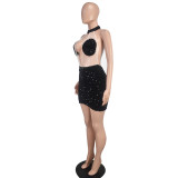 Fashion Women's Sexy Mesh Sequin Halter Neck Sleeveless Bodycon Nightclub Dress