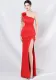 One Shoulder Beading Straps Flower Formal Dinner Wedding Gown Long Evening Dress