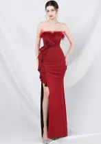 Feather Strapless Formal Dinner Wedding Dress