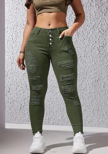 Plus Size Women's Casual Ripped Tight Fitting Denim Pants