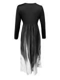 Women Ombre Print Long Sleeve Round Neck Dress