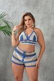 Plus Size Women Cutout Lace-Up Two Pieces Swimwear