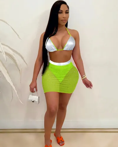 Spring And Summer Swimwear Women's Bra Mesh Sequin Skirt Two-Piece Set