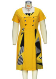 Women Casual U-neck Printed Midi Dress