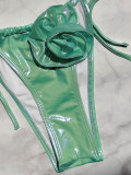 Women 3D Flower Bikini Halter Neck Lace-Up Two Pieces Swimsuit