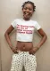 Women Summer Solid Round Neck Short Sleeve Letter Print Crop T-Shirt