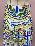 Women Sexy Chic Suspender Printed Top And Beach Skirt Two-Piece