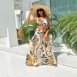 Women Sexy Chic Suspender Printed Top And Beach Skirt Two-Piece