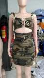 Women suspender strap camouflage dress
