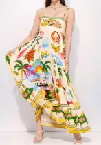 Women summer graffiti print sleeveless suspender Dress