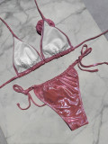 Women 3D Flower Bikini Halter Neck Lace-Up Two Pieces Swimsuit