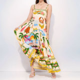 Women summer graffiti print sleeveless suspender Dress