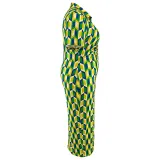 Plus Size Women Button Turndown Collar Plaid Short Sleeve Maxi Dress