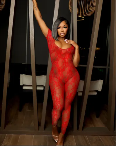 Women Summer Lace Short Sleeve Backless Sexy Jumpsuit