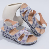 Summer Round Toe Wedge Ankle Strap Printed Sandals