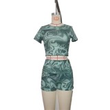 Women Round Neck short-sleeved T-shirt and shorts two-piece set