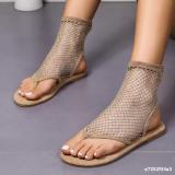 Mesh Flip-Flops Sexy Hollow Breathable Fishnet Diamonds Flat Sandals
