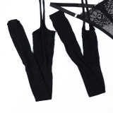 Black Sexy Strap Gathered Low Back Sexy Lingerie With Long Fishnet Stockings