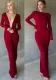Women's Long-Sleeved Sexy Deep V-Neck Pleated Slim Long Dress