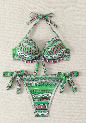 Printed Strappy Sexy Bikini Two Pieces Swimsuit