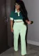 Women's Summer Patchwork Contrast Color Turndown Collar Short Sleeve Top Wide Leg Pants Fashion Two Piece Set