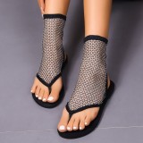 Mesh Flip-Flops Sexy Hollow Breathable Fishnet Diamonds Flat Sandals