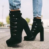 Winter Platform High-Heeled Lace-Up Short Boots Suede Plus Size Martin Boots