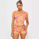 Women Round Neck short-sleeved T-shirt and shorts two-piece set