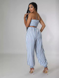Women's Striped Print Sexy Fashionable Strapless Two-Piece Pants Set