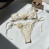 Solid Color Flower Strapless Two Pieces Bikini Swimsuit