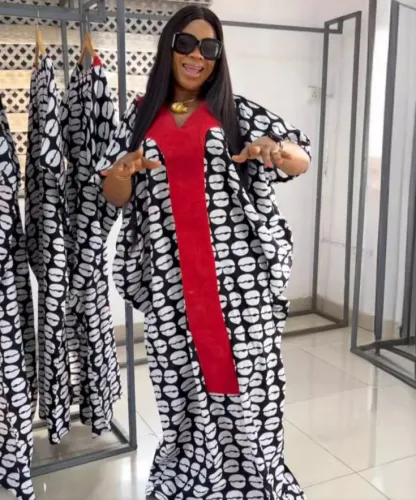 Sexy Printed Contrast Patchwork Long Loose Dress