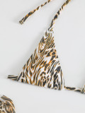 Women's Leopard Print Two Pieces Bikini Three-Piece Swimsuit
