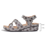Summer Round Toe Wedge Ankle Strap Printed Sandals