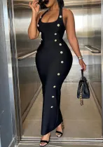 Women's Button Slim Halter Sexy Long Dress