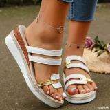 Summer Wedge Sandals Women's Fashion Buckled Thick Soled Plus Size Roman Sandals
