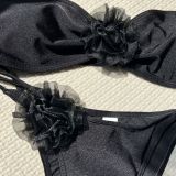 Solid Color Flower Strapless Two Pieces Bikini Swimsuit
