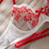 Sexy Underwear Transparent Push-Up Temptation Contrasting Color Embroidery Two-Piece Lingerie Set