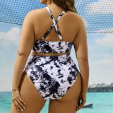 Cross Neck Printed Sexy Bikini Set Plus Size Two Piece Swimsuit