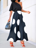 Women's Slash Shoulder Short Sleeve Polka Dot Fashionable Elegant Dress