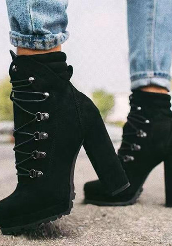 Winter Platform High-Heeled Lace-Up Short Boots Suede Plus Size Martin Boots