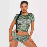 Women Round Neck short-sleeved T-shirt and shorts two-piece set