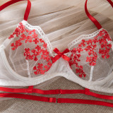 Sexy Underwear Transparent Push-Up Temptation Contrasting Color Embroidery Two-Piece Lingerie Set