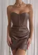 Women Strapless Sexy Bodycon Pu-Leather Dress