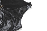 Summer Women's Zipper Crop Pu Vest High Waist Casual Pants Two Piece Set