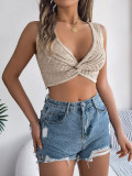 Spring And Summer Solid Color Crop Knitting Shirt Holidays Tops Women's Clothing