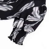 Chic Printed Puff Sleeve Ruffle Casual Women's Long Dress