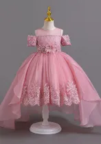 Girls wedding dress lace tail princess dress