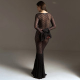 Women Summer Sexy See-Through Lace Round Neck Lace Mermaid Dress