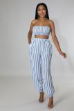 Women's Striped Print Sexy Fashionable Strapless Two-Piece Pants Set