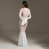 Women Summer Sexy See-Through Lace Round Neck Lace Mermaid Dress